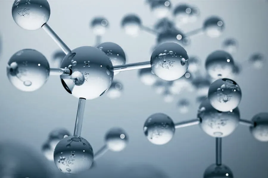 A 3D illustration of blue-gray toned water molecules, representing peptide therapy from ProCare Wellness Institute in Virginia Beach.